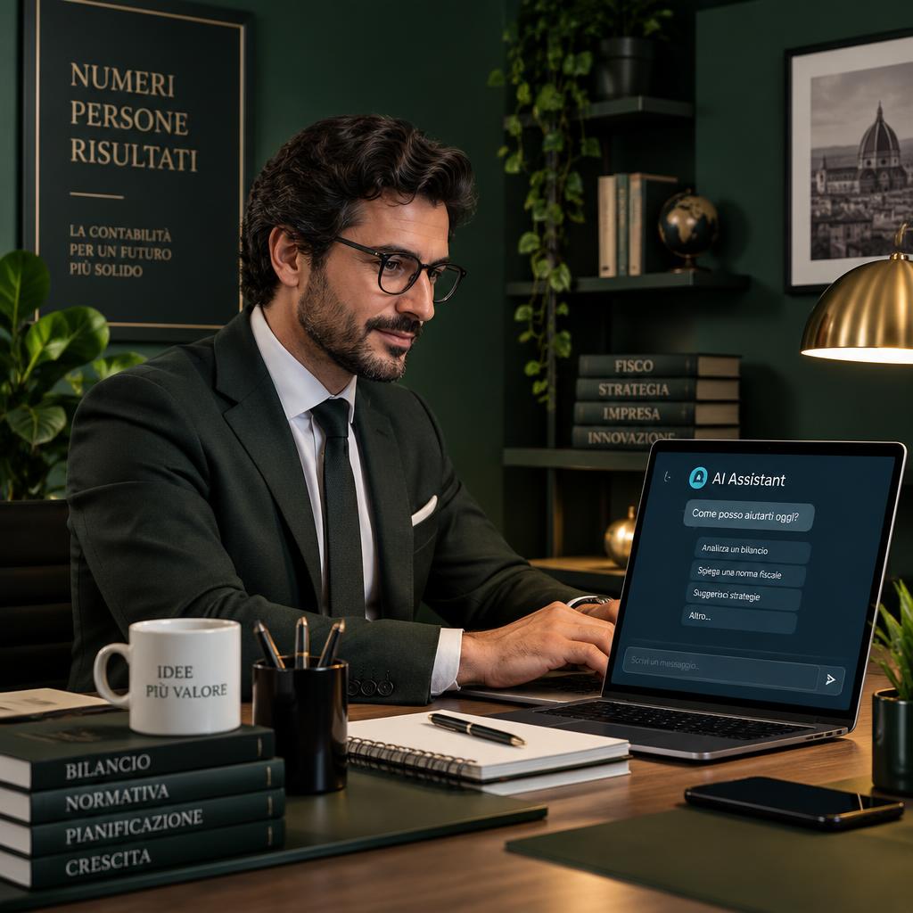 Commercialista che lavora con l'assistente AI